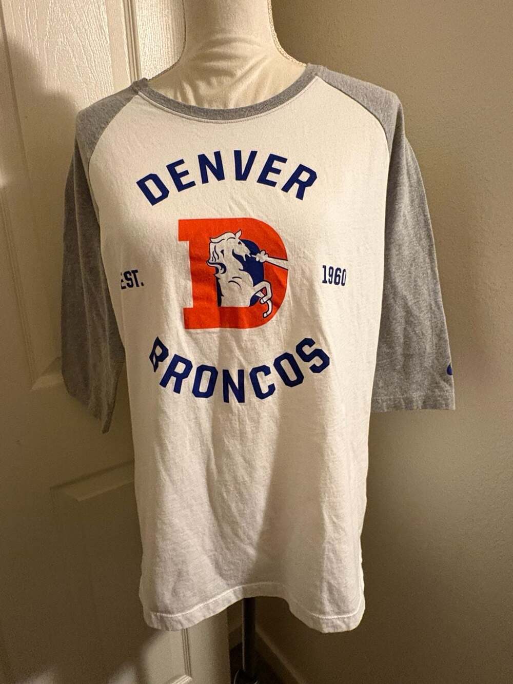 Nike NFL Team Apparel Denver Broncos Est. 1960 3/4 Sleeve Baseball T-Shirt XL